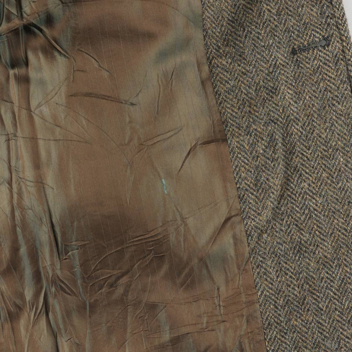 Vintage 1970'S Harris Tweed wool long coat, herringbone pattern, made in Scotland, men's size L wool brown type Vintage Second Hand