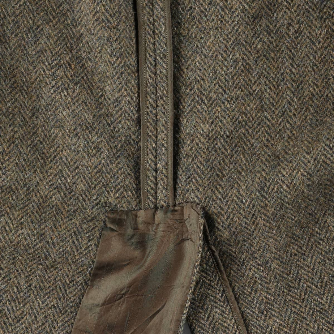 Vintage 1970'S Harris Tweed wool long coat, herringbone pattern, made in Scotland, men's size L wool brown type Vintage Second Hand