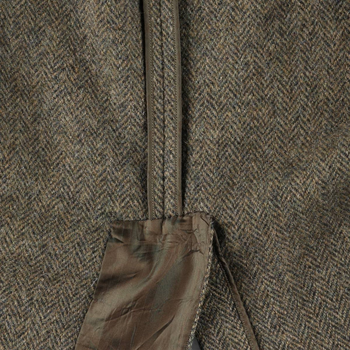 Vintage 1970'S Harris Tweed wool long coat, herringbone pattern, made in Scotland, men's size L wool brown type Vintage Second Hand