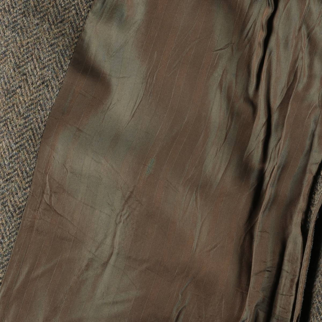 Vintage 1970'S Harris Tweed wool long coat, herringbone pattern, made in Scotland, men's size L wool brown type Vintage Second Hand