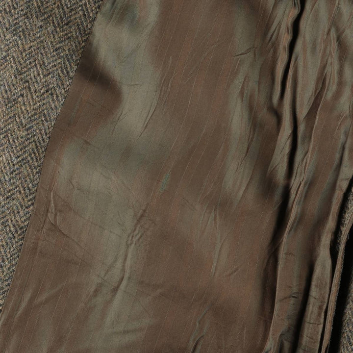 Vintage 1970'S Harris Tweed wool long coat, herringbone pattern, made in Scotland, men's size L wool brown type Vintage Second Hand