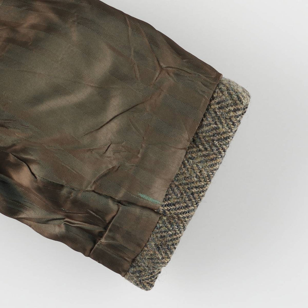 Vintage 1970'S Harris Tweed wool long coat, herringbone pattern, made in Scotland, men's size L wool brown type Vintage Second Hand