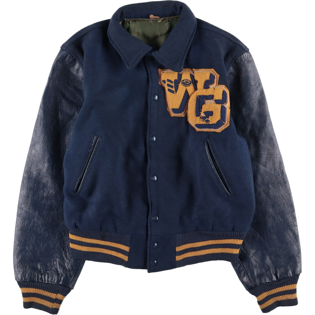 1970'S Hatchers Honus Wagner Athletic Goods Leather Sleeve Wool Button Varsity Jacket, Men's Size Medium unclear navy blue type Vintage Second Hand