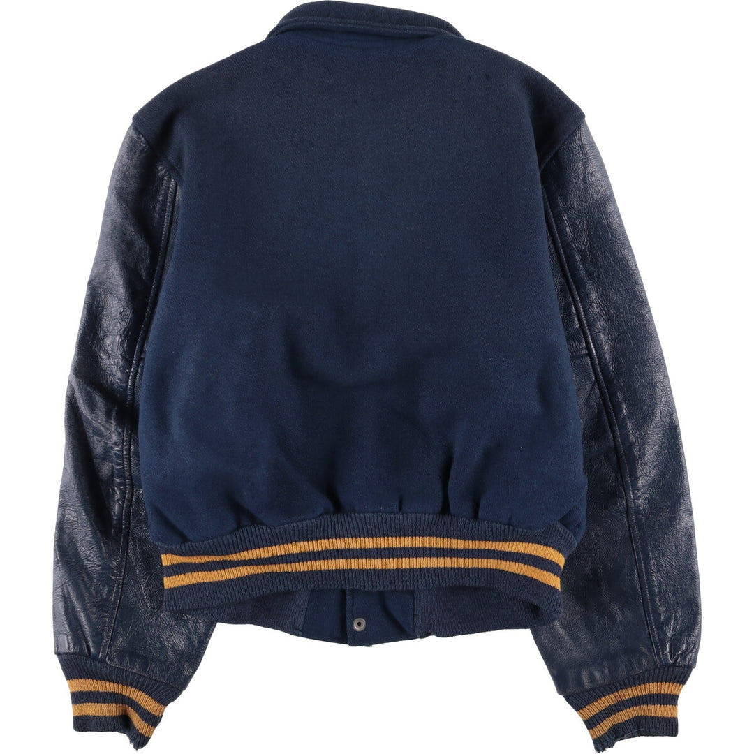 1970'S Hatchers Honus Wagner Athletic Goods Leather Sleeve Wool Button Varsity Jacket, Men's Size Medium unclear navy blue type Vintage Second Hand