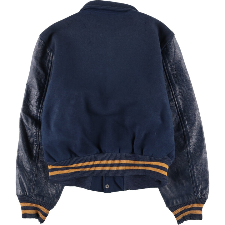 1970'S Hatchers Honus Wagner Athletic Goods Leather Sleeve Wool Button Varsity Jacket, Men's Size Medium unclear navy blue type Vintage Second Hand
