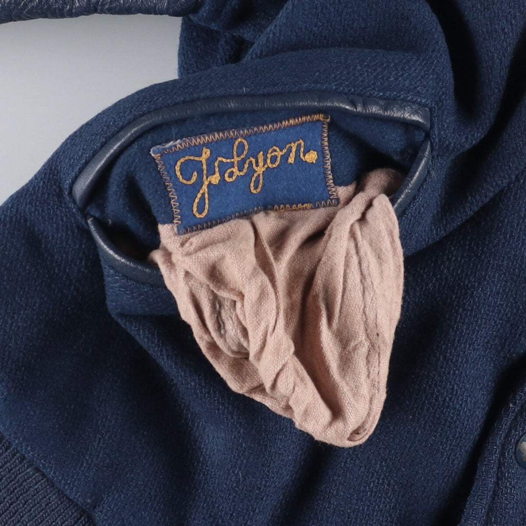 1970'S Hatchers Honus Wagner Athletic Goods Leather Sleeve Wool Button Varsity Jacket, Men's Size Medium unclear navy blue type Vintage Second Hand