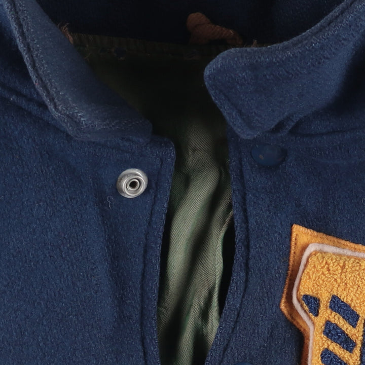 1970'S Hatchers Honus Wagner Athletic Goods Leather Sleeve Wool Button Varsity Jacket, Men's Size Medium unclear navy blue type Vintage Second Hand