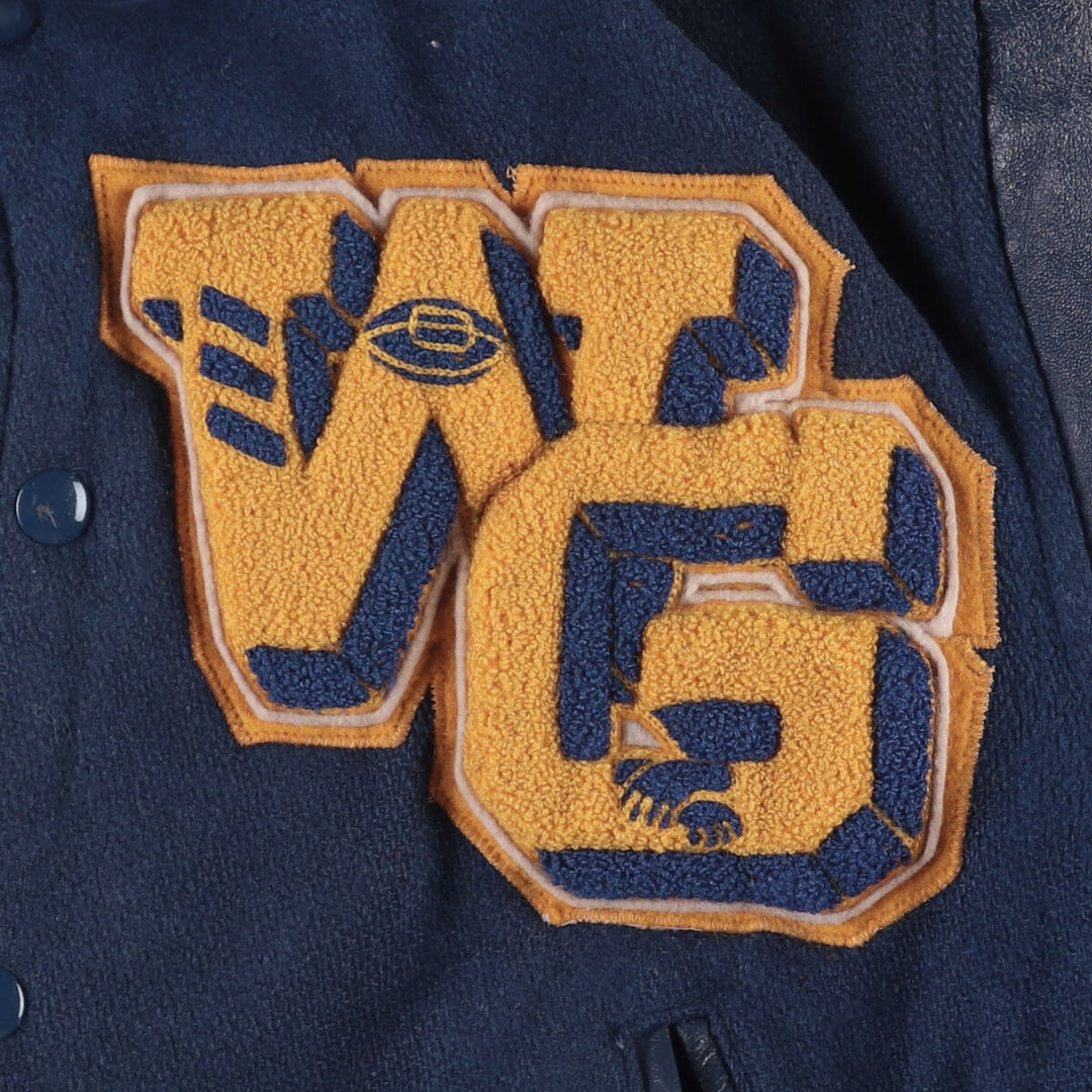 1970'S Hatchers Honus Wagner Athletic Goods Leather Sleeve Wool Button Varsity Jacket, Men's Size Medium unclear navy blue type Vintage Second Hand