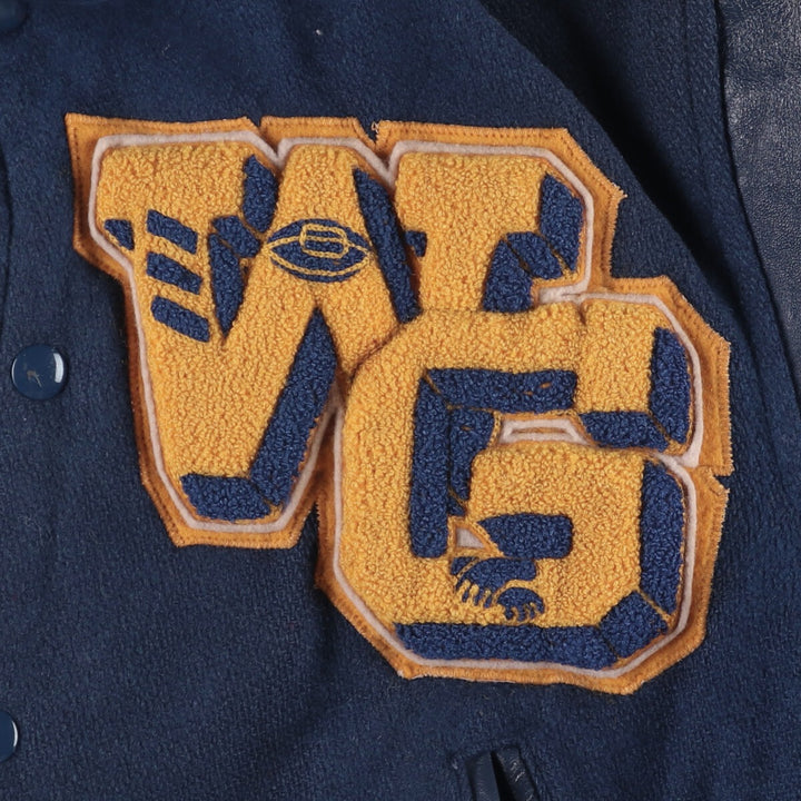 1970'S Hatchers Honus Wagner Athletic Goods Leather Sleeve Wool Button Varsity Jacket, Men's Size Medium unclear navy blue type Vintage Second Hand