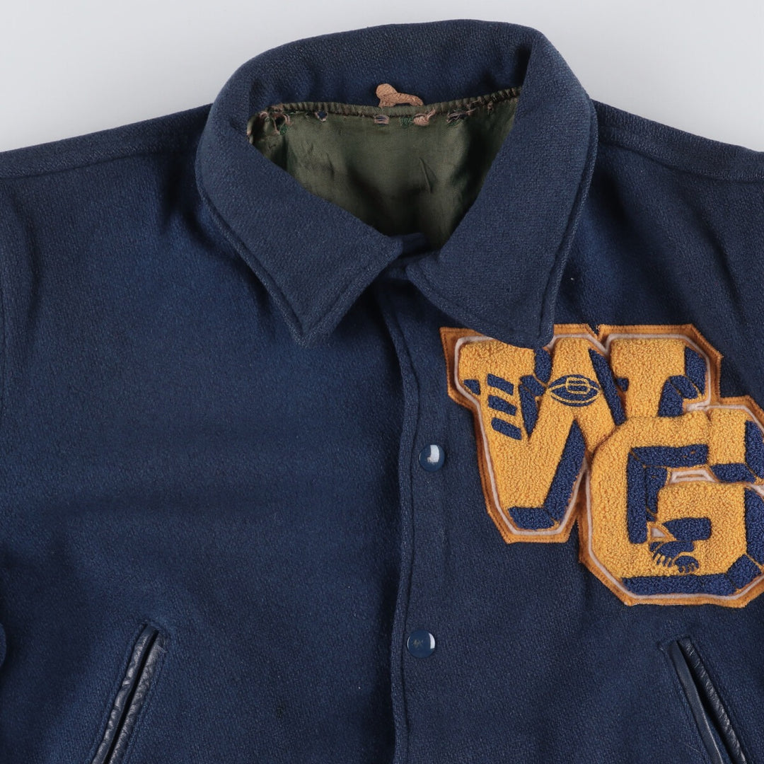 1970'S Hatchers Honus Wagner Athletic Goods Leather Sleeve Wool Button Varsity Jacket, Men's Size Medium unclear navy blue type Vintage Second Hand