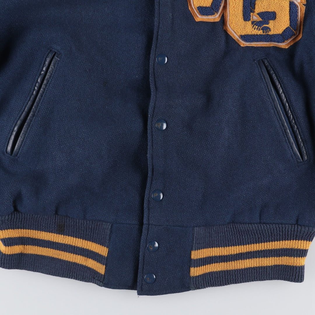 1970'S Hatchers Honus Wagner Athletic Goods Leather Sleeve Wool Button Varsity Jacket, Men's Size Medium unclear navy blue type Vintage Second Hand