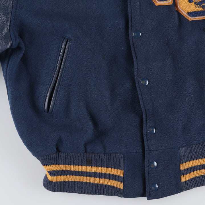 1970'S Hatchers Honus Wagner Athletic Goods Leather Sleeve Wool Button Varsity Jacket, Men's Size Medium unclear navy blue type Vintage Second Hand