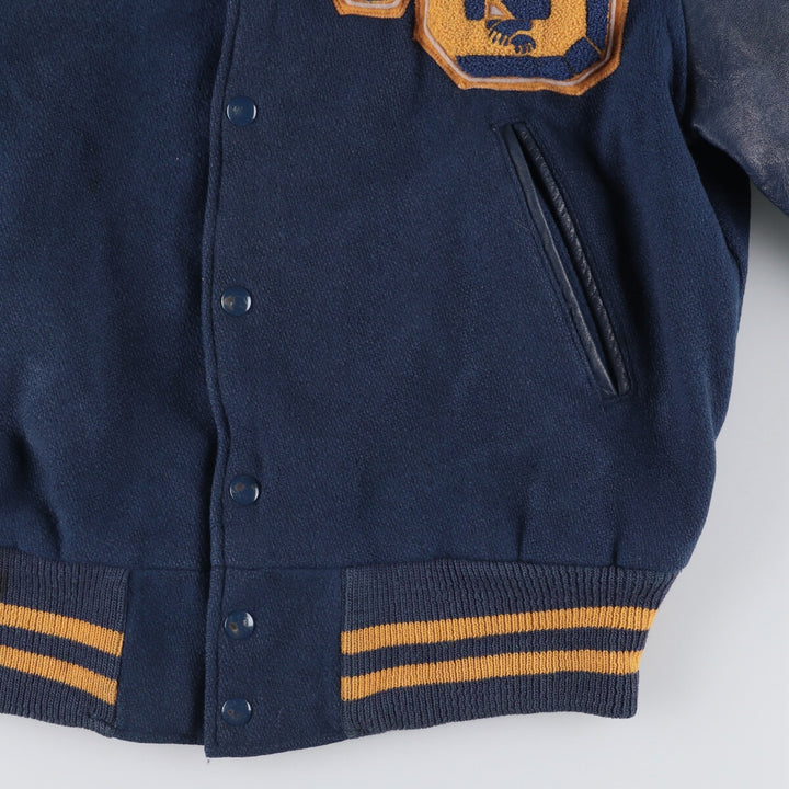 1970'S Hatchers Honus Wagner Athletic Goods Leather Sleeve Wool Button Varsity Jacket, Men's Size Medium unclear navy blue type Vintage Second Hand