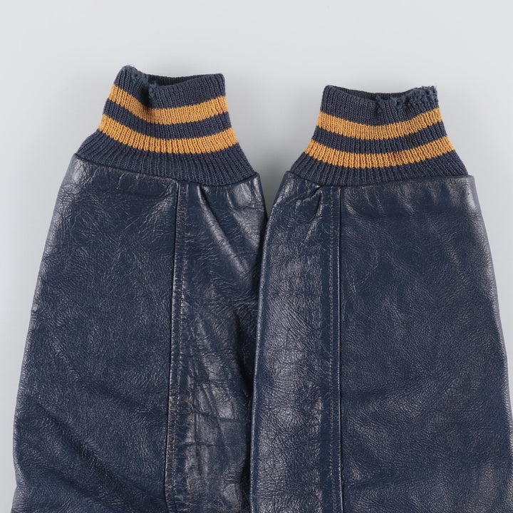 1970'S Hatchers Honus Wagner Athletic Goods Leather Sleeve Wool Button Varsity Jacket, Men's Size Medium unclear navy blue type Vintage Second Hand