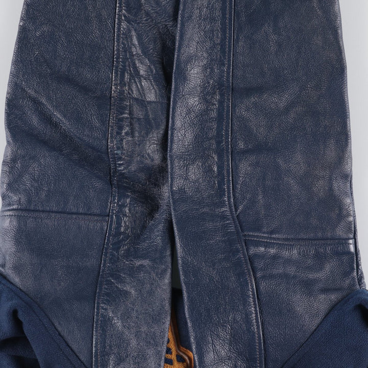 1970'S Hatchers Honus Wagner Athletic Goods Leather Sleeve Wool Button Varsity Jacket, Men's Size Medium unclear navy blue type Vintage Second Hand