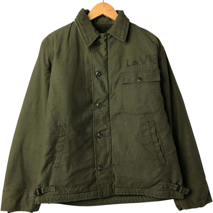Authentic 1970'S US Navy A-2 Deck Jacket with Back Stencil, Made in USA, Medium (38-40), Men's Size M unclear Khaki type Vintage Second Hand