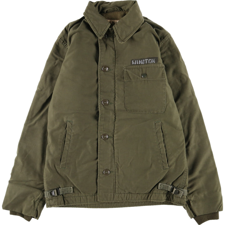 Authentic 1980'S US Navy A-2 Military Deck Jacket, Made in USA, Small (34-36), Men's Size Small, Vintage Nylon Khaki type Vintage Second Hand