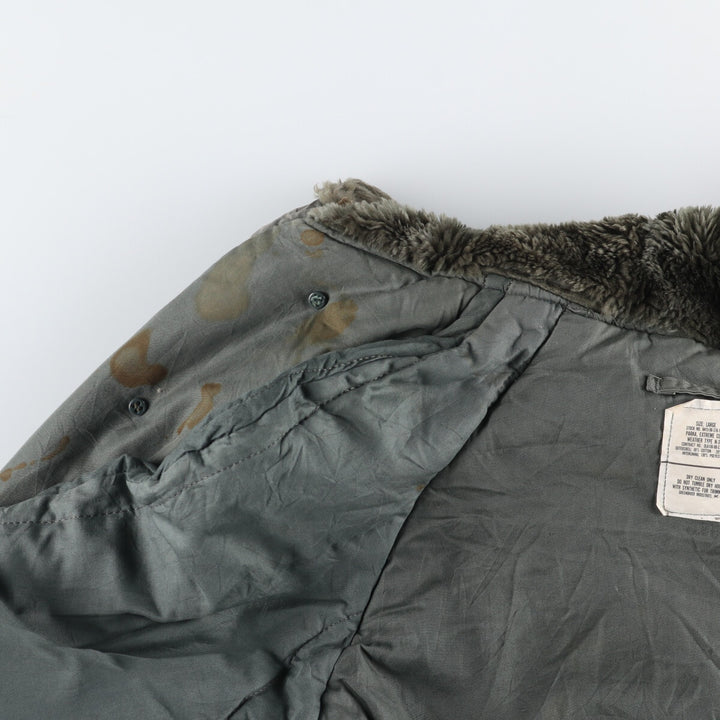 1980'S US Military N-3B Flight Jacket, Made in USA, Large, Men's Size L, Vintage cotton Khaki type Vintage Second Hand