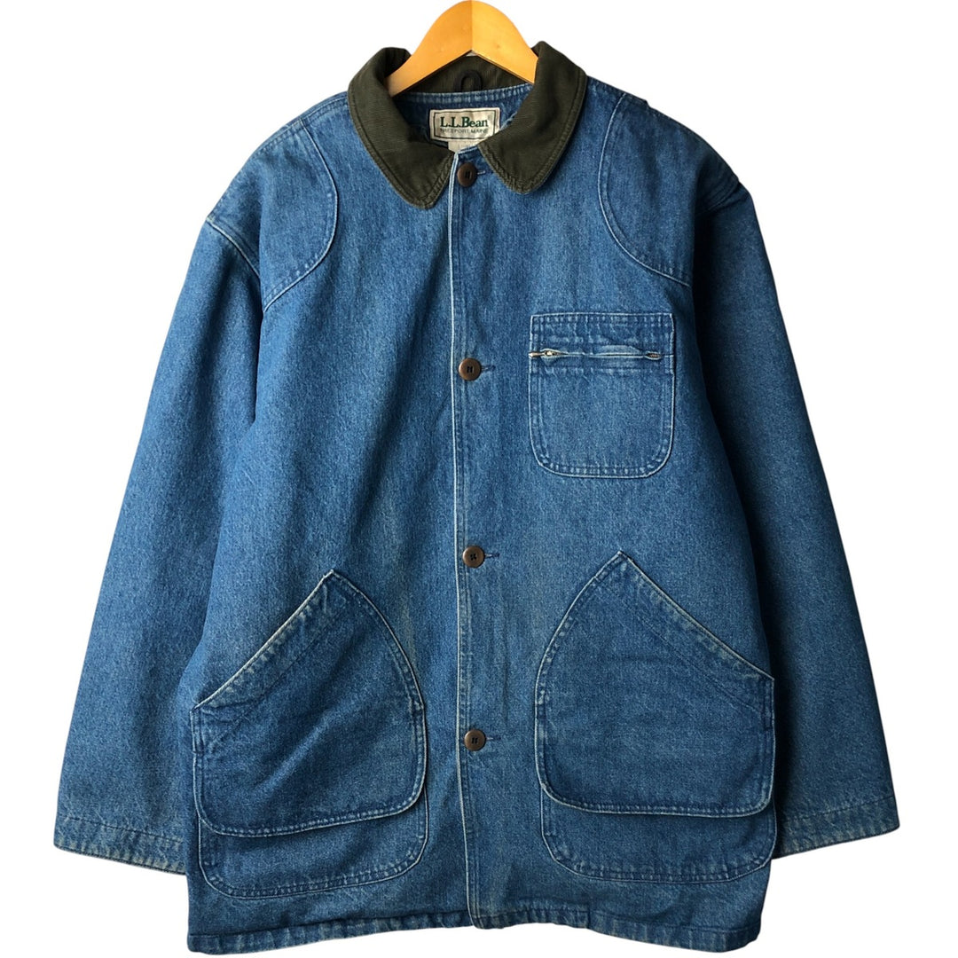 70s-80'S LLBean padded denim hunting jacket, made in the USA, men's size L cotton blue type Vintage Second Hand