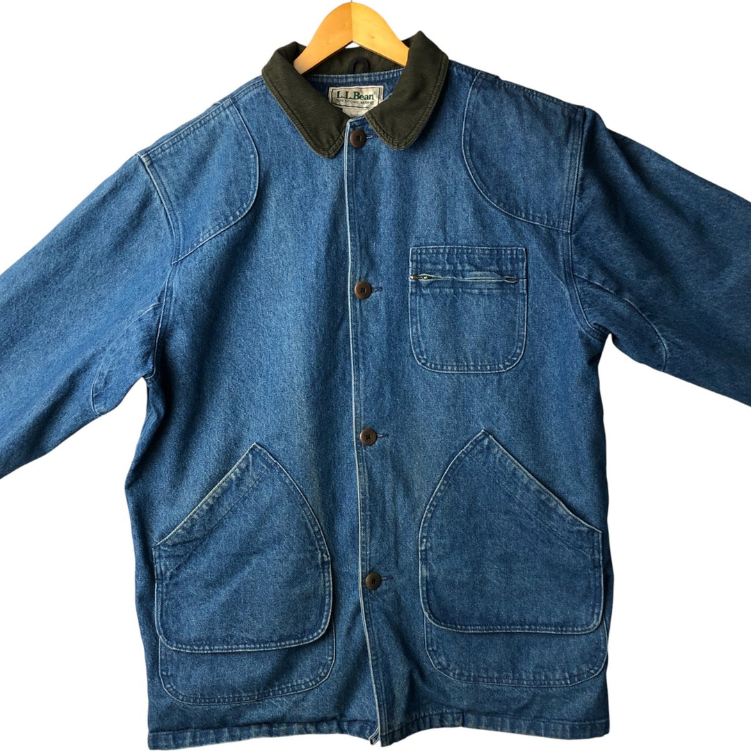 70s-80'S LLBean padded denim hunting jacket, made in the USA, men's size L cotton blue type Vintage Second Hand