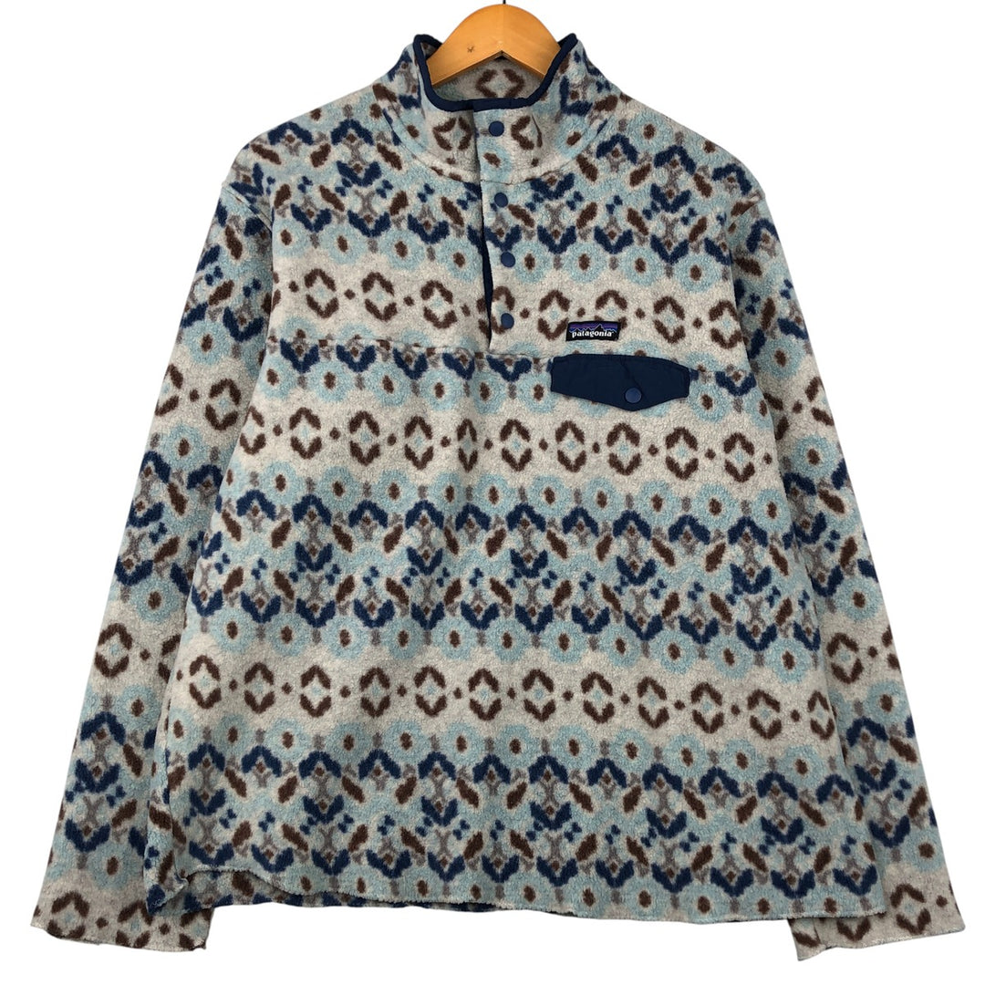 Patagonia Synchilla Snap-T, geometric print, half-snap fleece pullover, men's size XL unclear gray type Vintage Second Hand