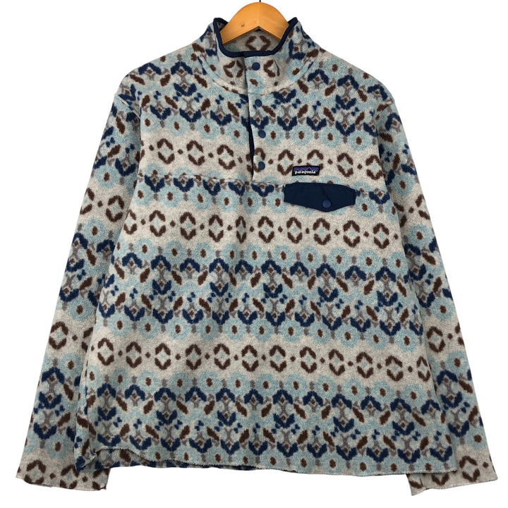 Patagonia Synchilla Snap-T, geometric print, half-snap fleece pullover, men's size XL unclear gray type Vintage Second Hand