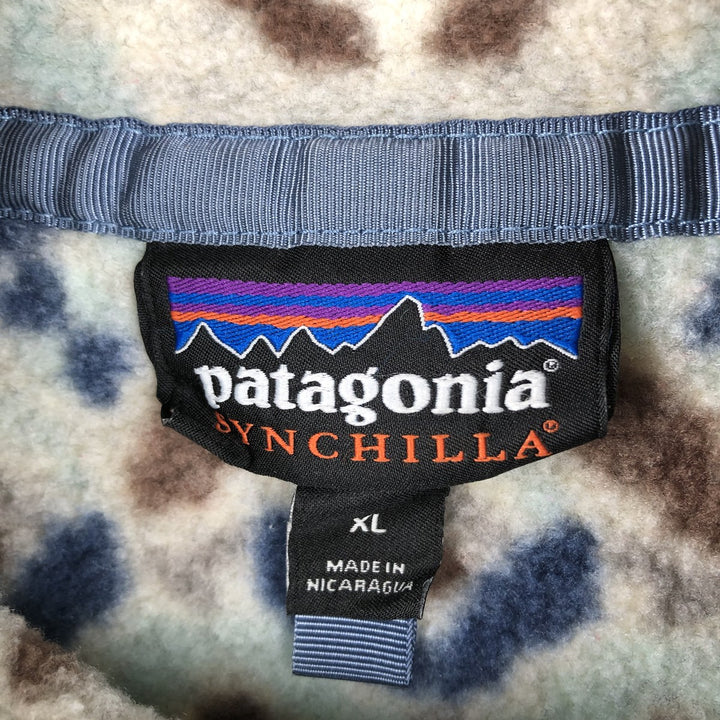 Patagonia Synchilla Snap-T, geometric print, half-snap fleece pullover, men's size XL unclear gray type Vintage Second Hand
