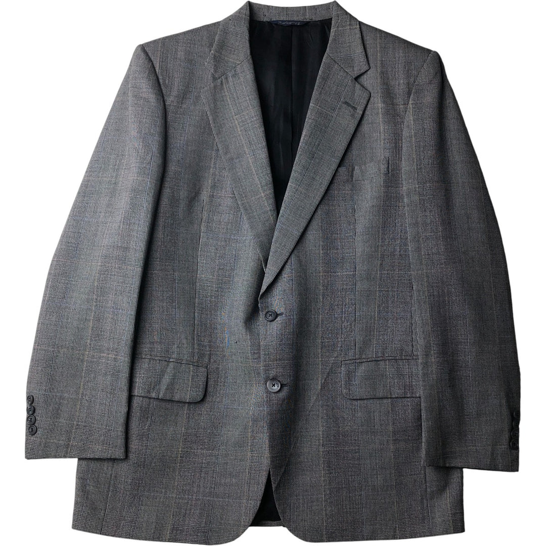 Burberry's Check Pattern Glen Plaid Wool Tailored Jacket, Made in USA, Men's Size L wool gray type Vintage Second Hand