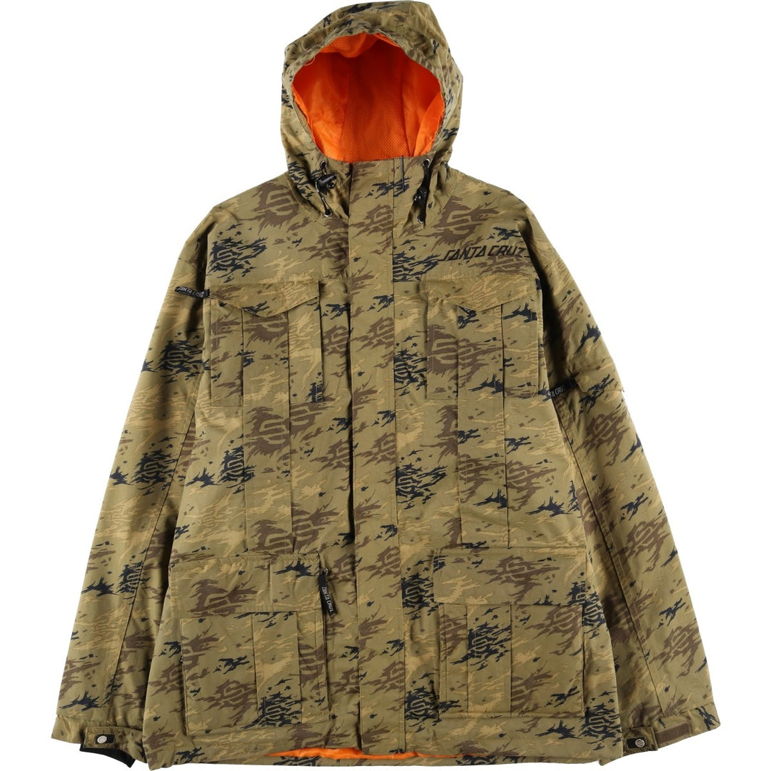 2000'S Santa Cruz Camouflage Pattern Nylon Parka, Men's Size XL Nylon Khaki type Vintage Second Hand