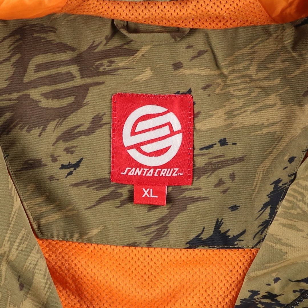 2000'S Santa Cruz Camouflage Pattern Nylon Parka, Men's Size XL Nylon Khaki type Vintage Second Hand