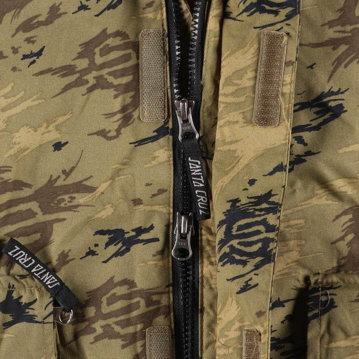 2000'S Santa Cruz Camouflage Pattern Nylon Parka, Men's Size XL Nylon Khaki type Vintage Second Hand