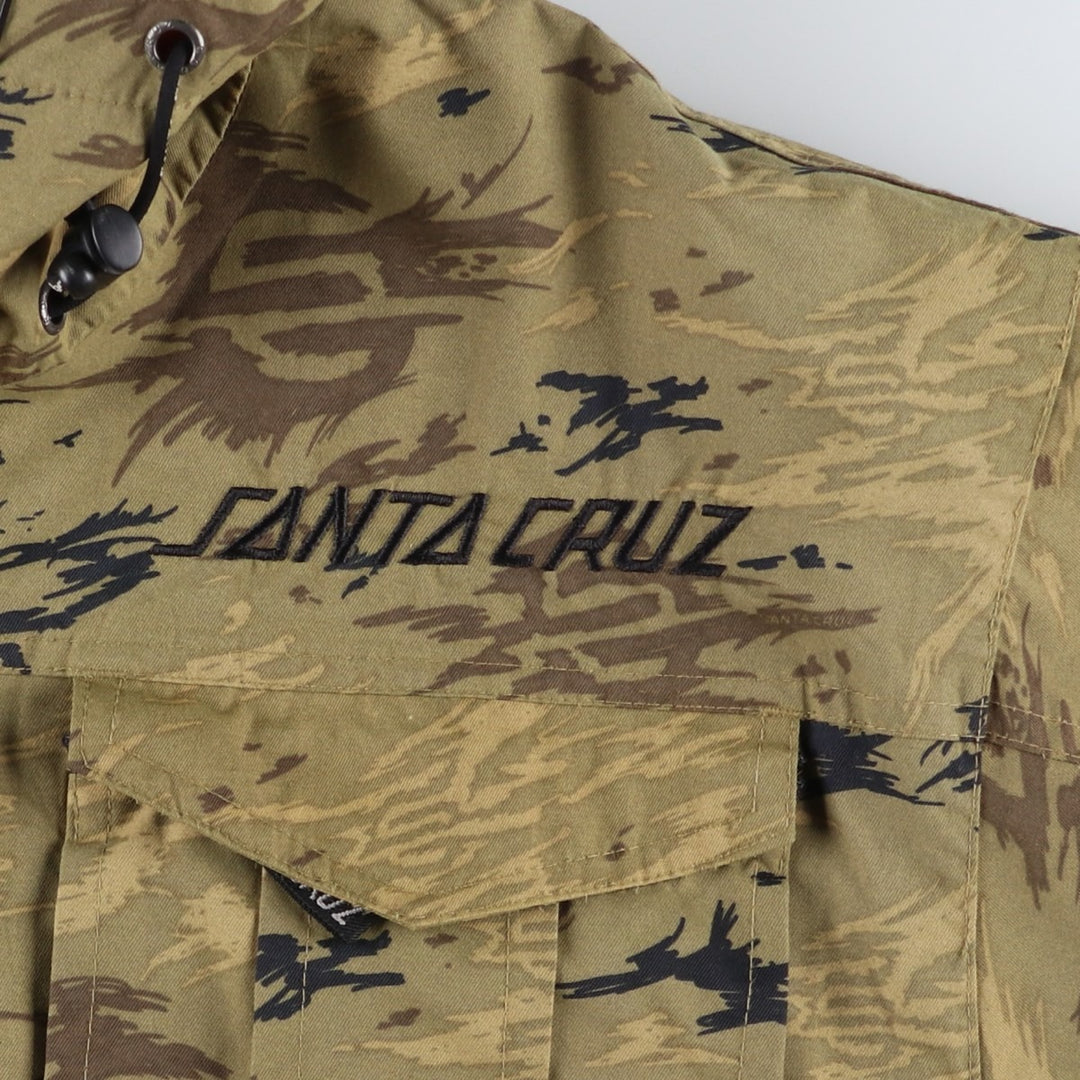 2000'S Santa Cruz Camouflage Pattern Nylon Parka, Men's Size XL Nylon Khaki type Vintage Second Hand