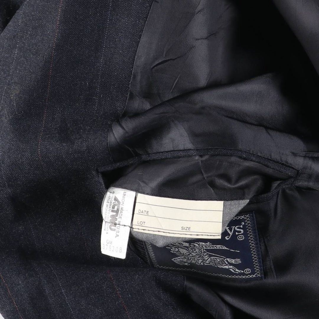 80s-90'S Burberry's Striped Pattern Wool Tailored Jacket, Made in USA, Men's Size L (Equivalent), Vintage wool Charcoal Vintage Second Hand