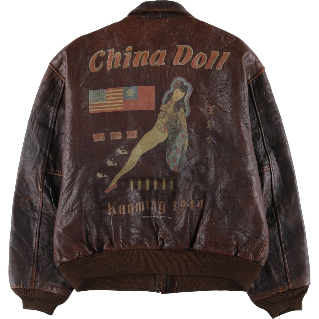 Vintage 1980'S AVIREX A-2 Leather Flight Jacket, Men's Size XL genuine leather brown type Vintage Second Hand