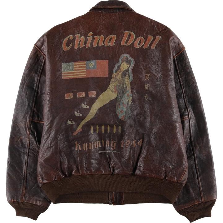 Vintage 1980'S AVIREX A-2 Leather Flight Jacket, Men's Size XL genuine leather brown type Vintage Second Hand