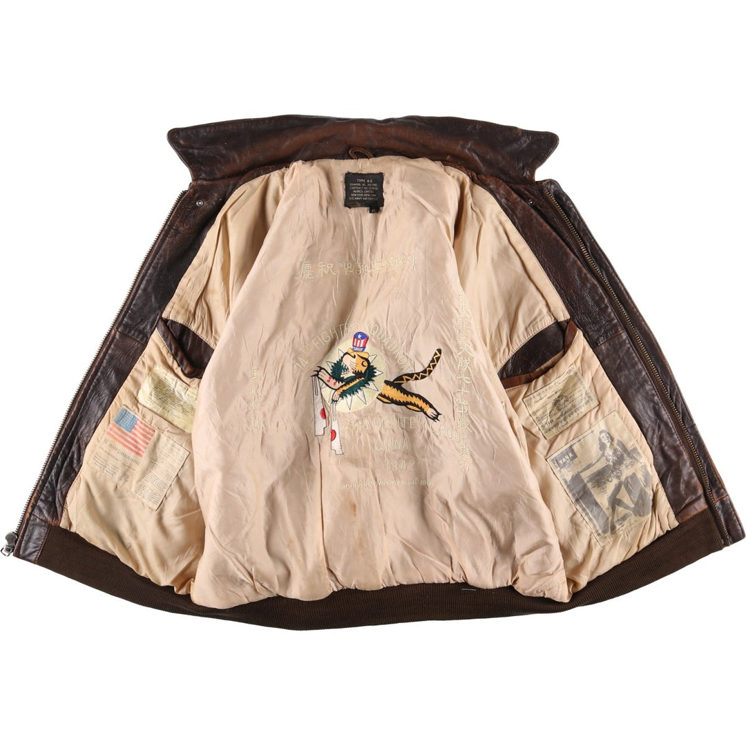 Vintage 1980'S AVIREX A-2 Leather Flight Jacket, Men's Size XL genuine leather brown type Vintage Second Hand