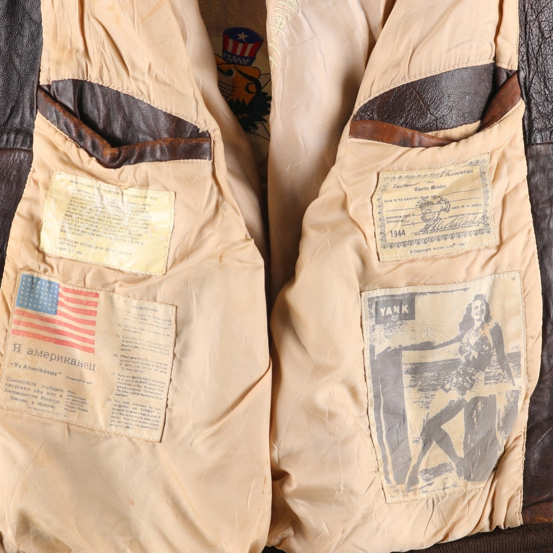 Vintage 1980'S AVIREX A-2 Leather Flight Jacket, Men's Size XL genuine leather brown type Vintage Second Hand