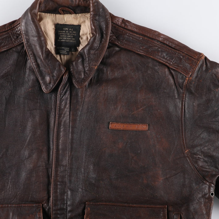 Vintage 1980'S AVIREX A-2 Leather Flight Jacket, Men's Size XL genuine leather brown type Vintage Second Hand