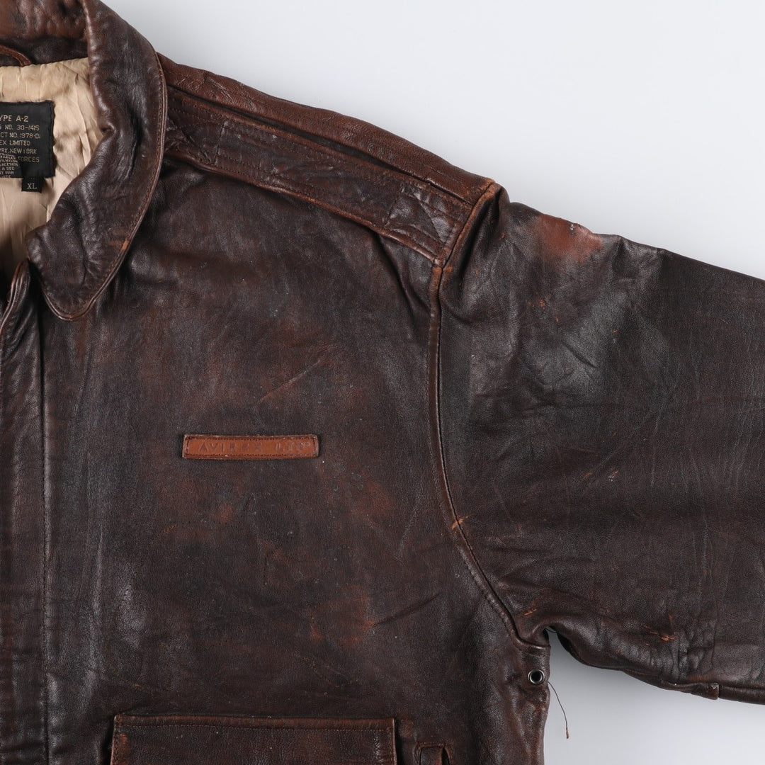 Vintage 1980'S AVIREX A-2 Leather Flight Jacket, Men's Size XL genuine leather brown type Vintage Second Hand