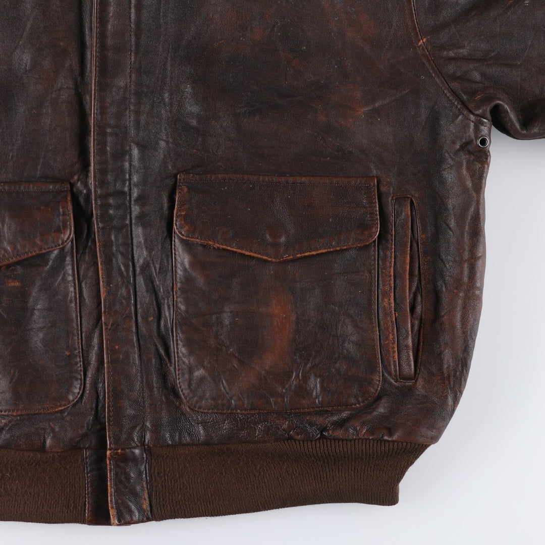 Vintage 1980'S AVIREX A-2 Leather Flight Jacket, Men's Size XL genuine leather brown type Vintage Second Hand