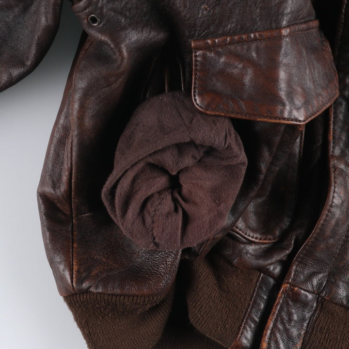 Vintage 1980'S AVIREX A-2 Leather Flight Jacket, Men's Size XL genuine leather brown type Vintage Second Hand