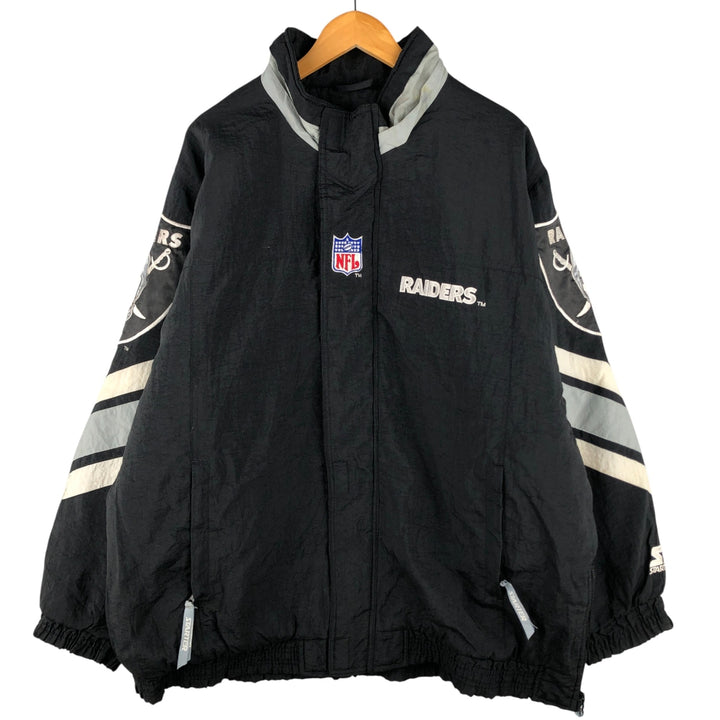 90'S Starter PRO LINE NFL Las Vegas Raiders Padded Puffer Jacket, Men's Size XL Polyurethane Coated Nylon black type Vintage Second Hand
