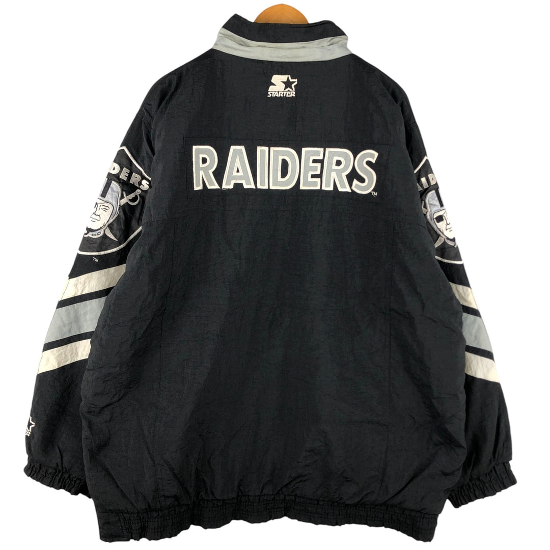 90'S Starter PRO LINE NFL Las Vegas Raiders Padded Puffer Jacket, Men's Size XL Polyurethane Coated Nylon black type Vintage Second Hand