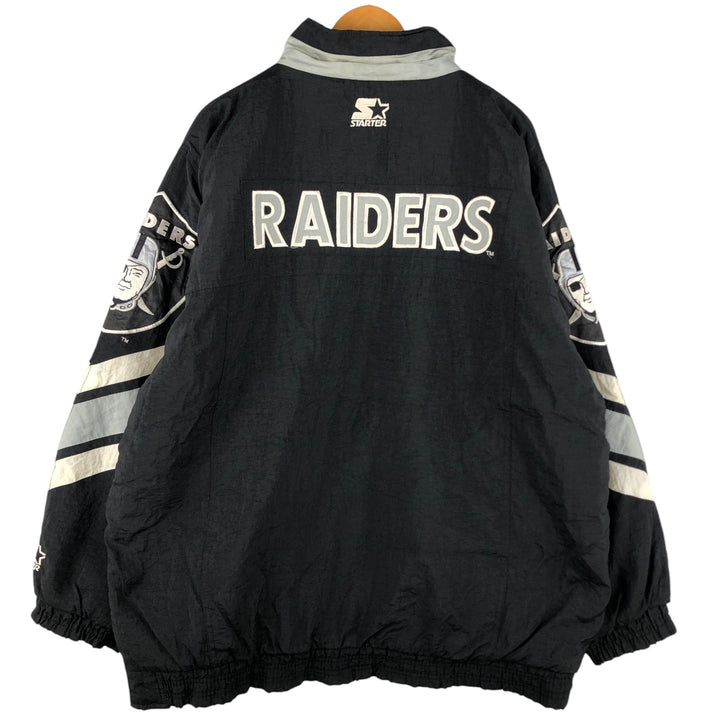 90'S Starter PRO LINE NFL Las Vegas Raiders Padded Puffer Jacket, Men's Size XL Polyurethane Coated Nylon black type Vintage Second Hand
