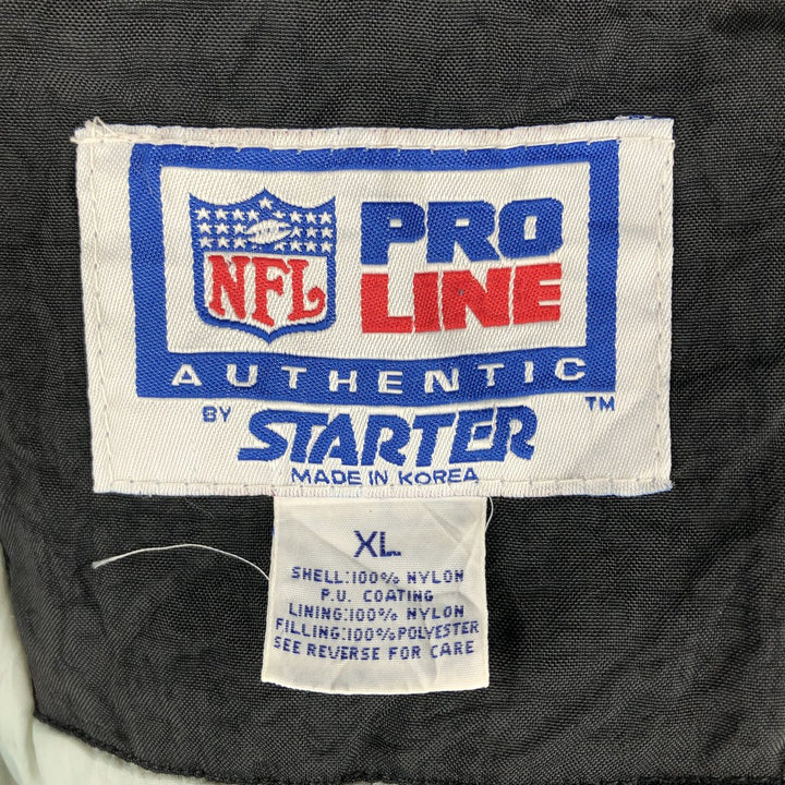 90'S Starter PRO LINE NFL Las Vegas Raiders Padded Puffer Jacket, Men's Size XL Polyurethane Coated Nylon black type Vintage Second Hand