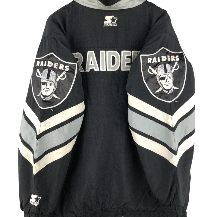 90'S Starter PRO LINE NFL Las Vegas Raiders Padded Puffer Jacket, Men's Size XL Polyurethane Coated Nylon black type Vintage Second Hand