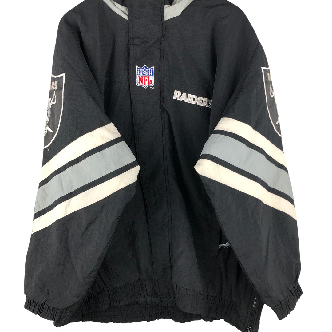 90'S Starter PRO LINE NFL Las Vegas Raiders Padded Puffer Jacket, Men's Size XL Polyurethane Coated Nylon black type Vintage Second Hand