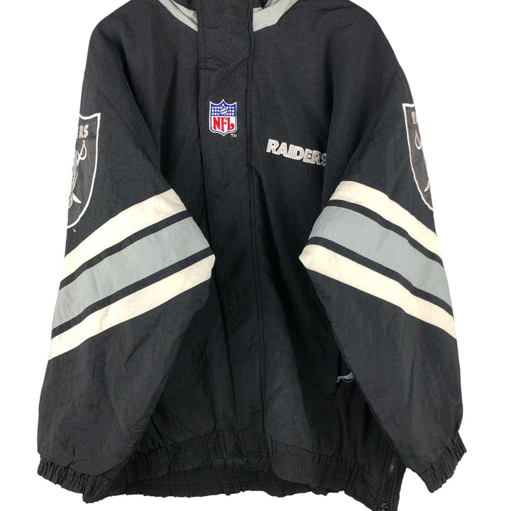 90'S Starter PRO LINE NFL Las Vegas Raiders Padded Puffer Jacket, Men's Size XL Polyurethane Coated Nylon black type Vintage Second Hand