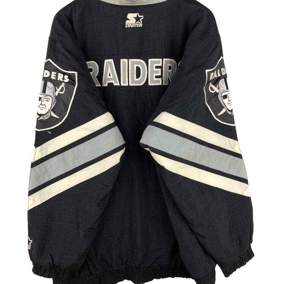 90'S Starter PRO LINE NFL Las Vegas Raiders Padded Puffer Jacket, Men's Size XL Polyurethane Coated Nylon black type Vintage Second Hand
