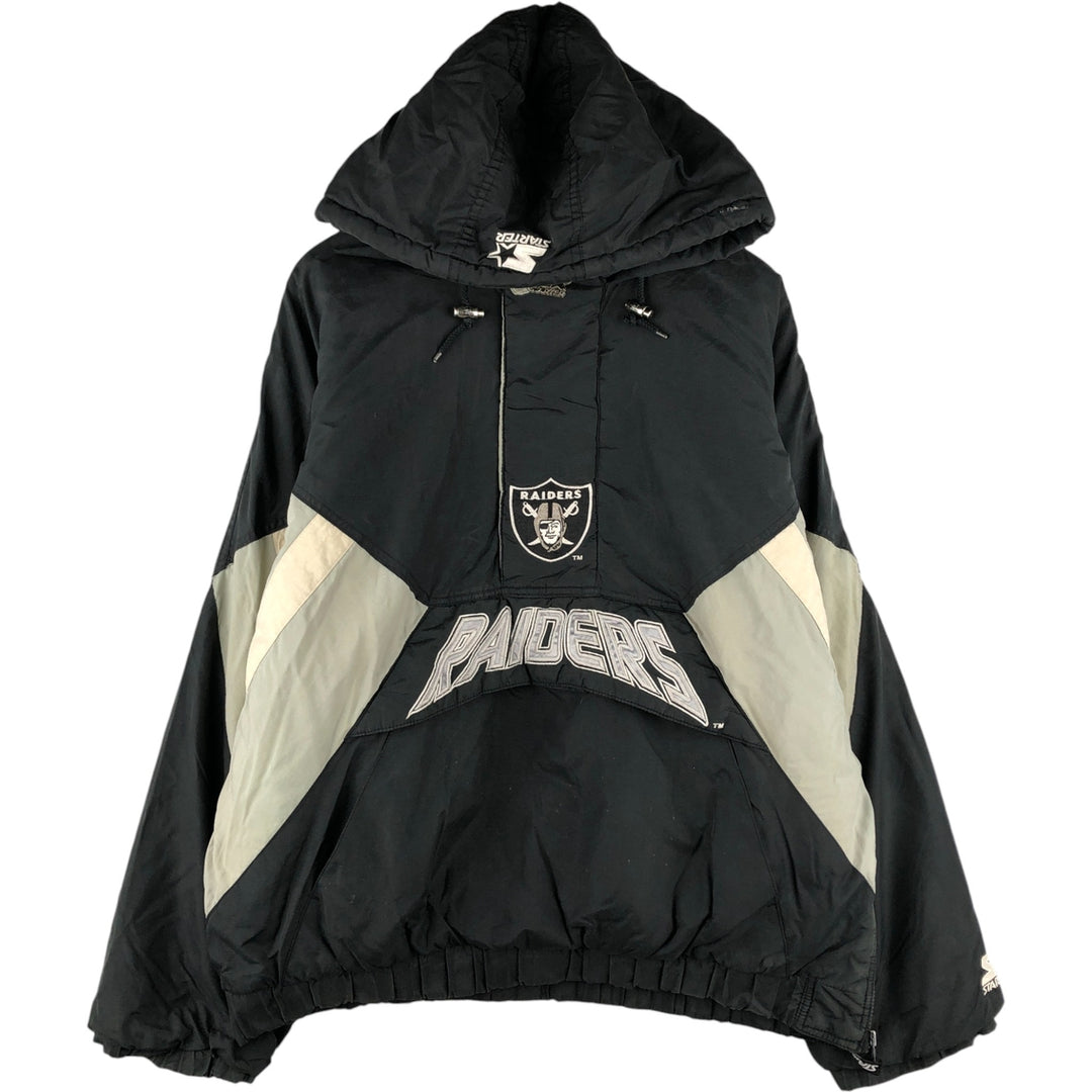 90'S Starter PRO LINE NFL Las Vegas Raiders Back Logo Padded Hoodie, Puffer Jacket, Anorak Polyurethane Coated Nylon black type Vintage Second Hand